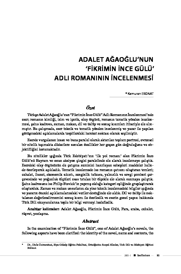 Fikrimin Ince Gulu Ruman Adalet Agaoglu 1977 327s Adlet Aghaoghlunun Fikrimin Ince Gulu Adli Rumaninin Incelemesi Kamuran Eront 14s