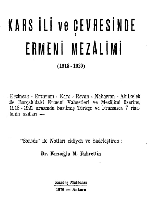 Qars Ili Ve Çevresinde Ermeni Mezalimi-1918-1920-Qırzıoğlu M.Fexretdin-1970-70