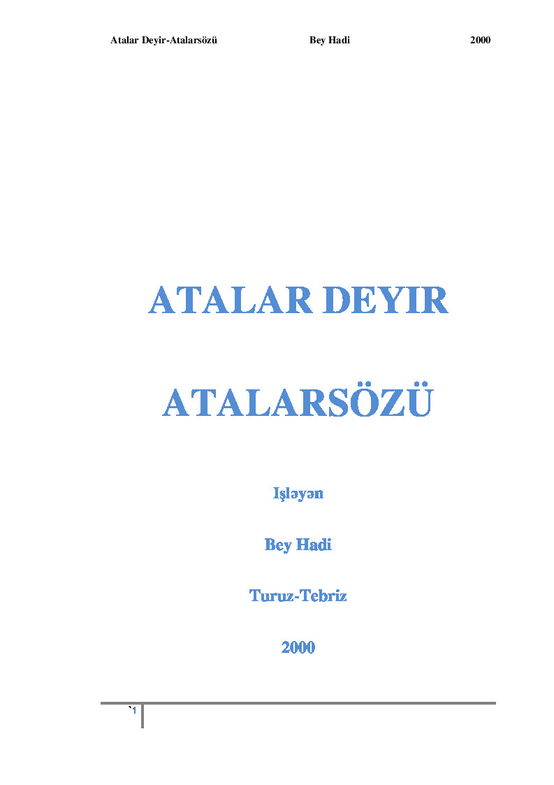 Atalar Deyir-Atalarsözü-Bey Hadi-Başlıq-Latin-2000-89s