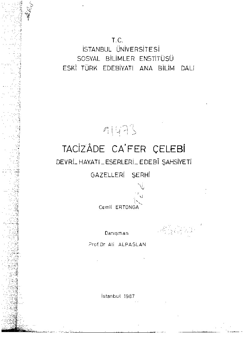 Tacizade Cafer Çelebi-Devri-Hayatı-Eserleri-Edebi Şexsiyeti-Qazelleri Şerhi-Cemil Ertonqa-1987-210s