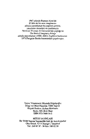 Dussel Varliklar Kitabi Jorge Luis Borges Bora Komcez 1991 209s
