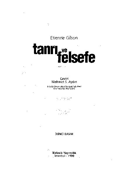 Tanrı Ve Felsefe-Etienne Gilson-Çev-Mehmet S.Aydın-1999-112s