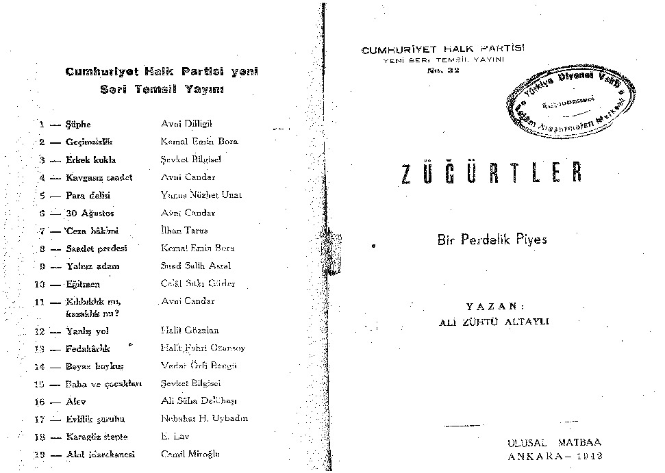 Züğürtler-Bir Perdelik Piyes-Ali Zühdü Altaylı-1942-28s
