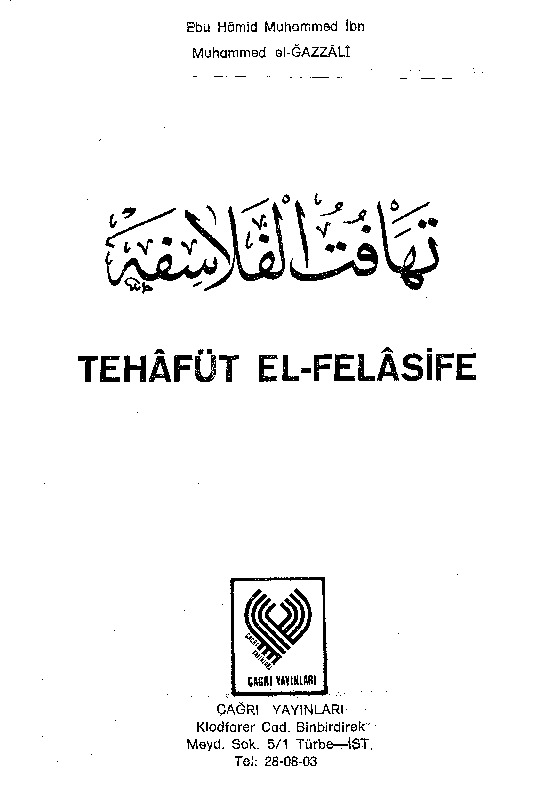 Tehafetul Felasife-Filosofların Tutarsızlığı-Ebu Hamid Muhammed Ibn Muhammed Elqazali-1981-25s