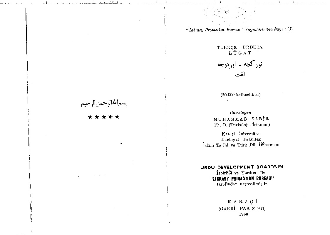 Turkce-Orduca Luğet-20 000 Başlıq-Mehemmed Sabir-Qaraçı-1968-760s