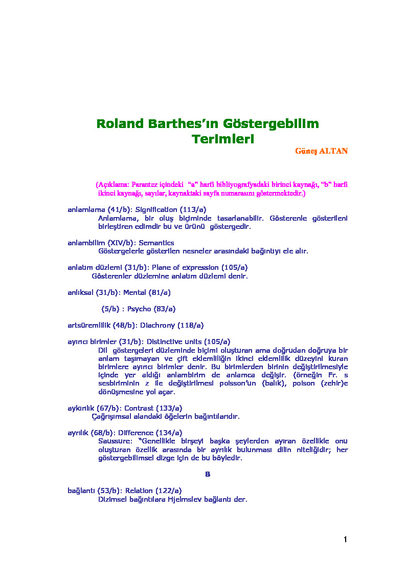 Roland Barthesin Göstergebilim Terimleri-Tutsaq Güneş-20s