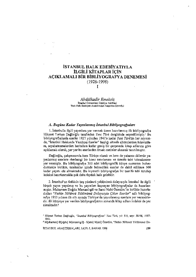 Istanbul Xalq Edebiyatiyla Ilgili Kitablar Için Bir Bibliyoqrafya Denemesi-Ebdulqadir Emeksiz-1998-57s