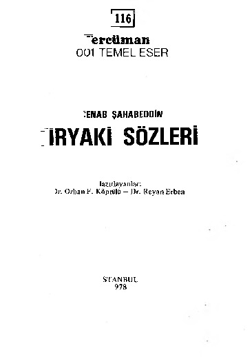 Tiryaki Sozleri Cenab Sahabetdin Orhan F Koprulu Reyhan Erben