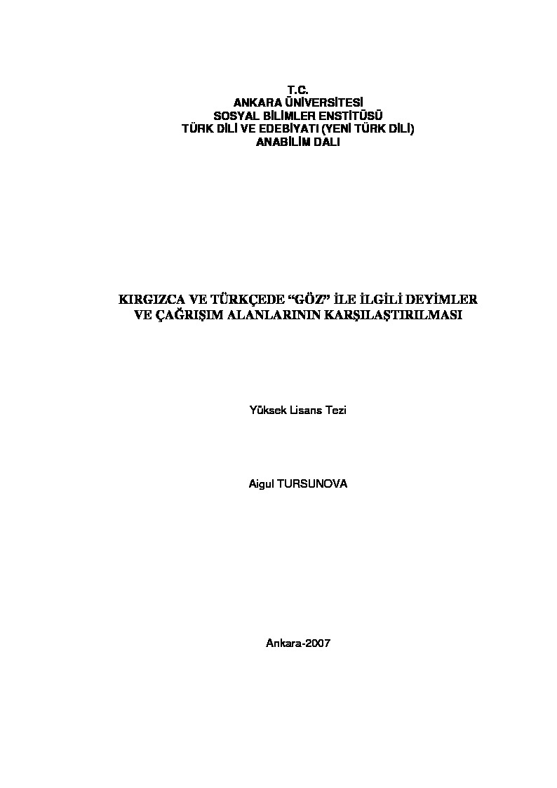 Qirqizca Ve Turkcede Goz Ile Ilgili Deyimler Ve Cagrisim Alanlarinin Qarsilasdirilmasi