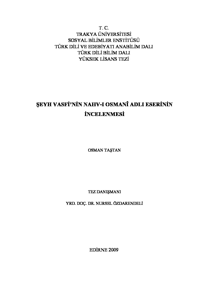 Şeyx Vasfinin Nahvi Osmani Adlı Eserinin Incelemesi-Osman Daşdan-2009-264s
