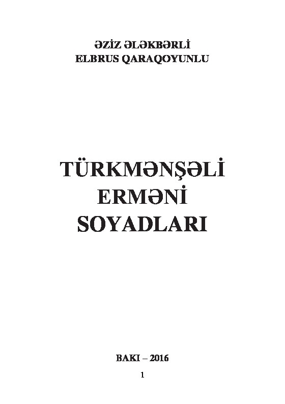 Türkmenşeli Ermeni Soyadları-eziz Elekberli-Elburus Qaraqoyunlu-Baki-2016-512s