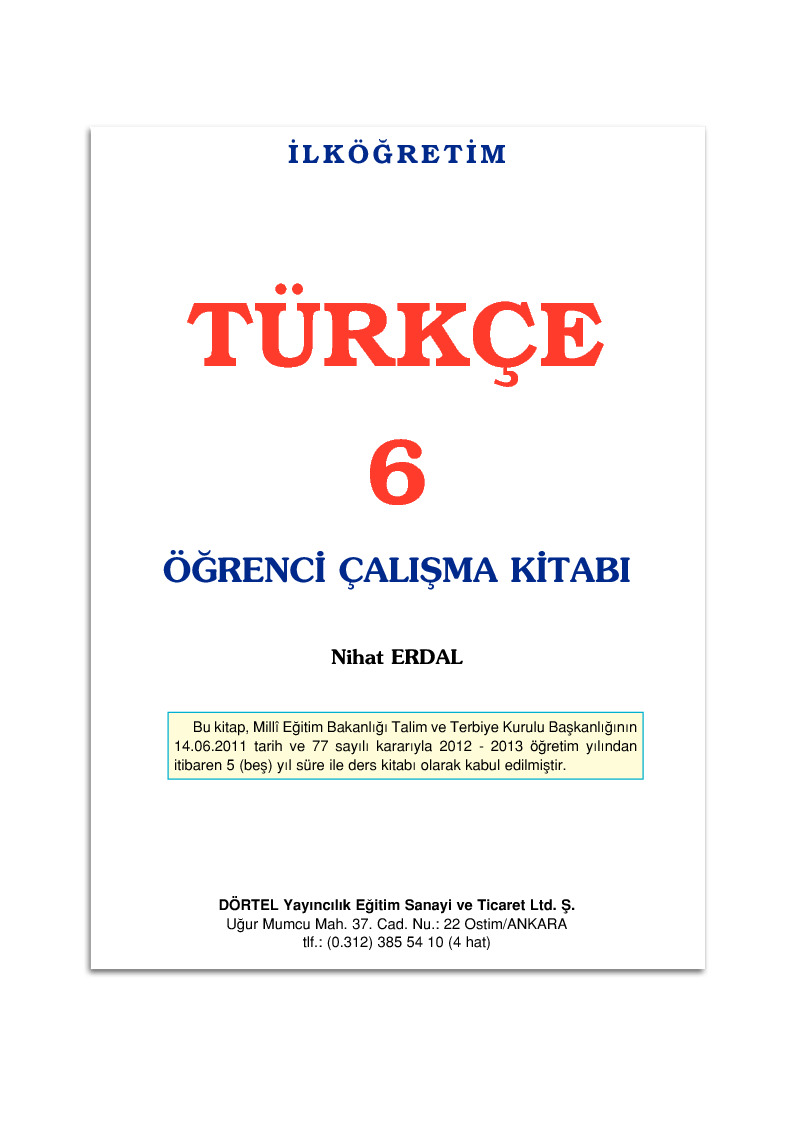 Ilköğretim Türkce Oğrenci Çalışma Kitabi-6.Sinif- Nihad Erdal-176s