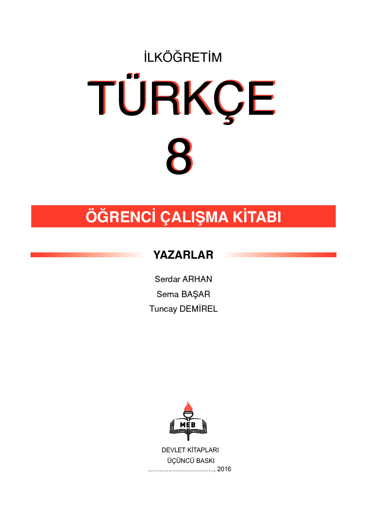 Ilkoghretim Türkce Öğrenci Çalışma Kitabı-8.Sinif-2016-172s