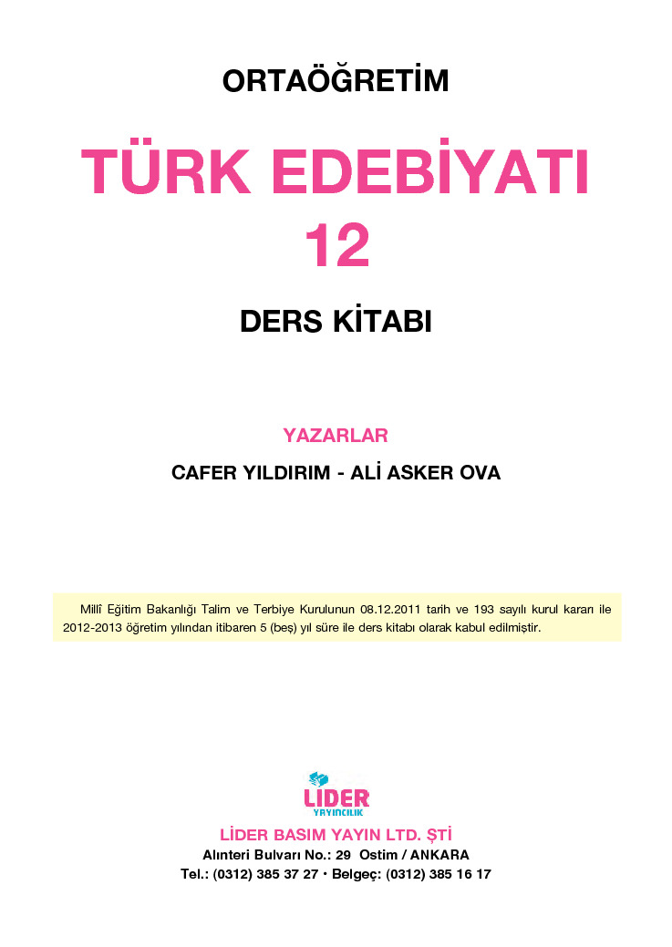 Ortaöğretim Türk Edebiyatı-12.Sinif-Cefer Yıldırım-Ali Askerova-231s