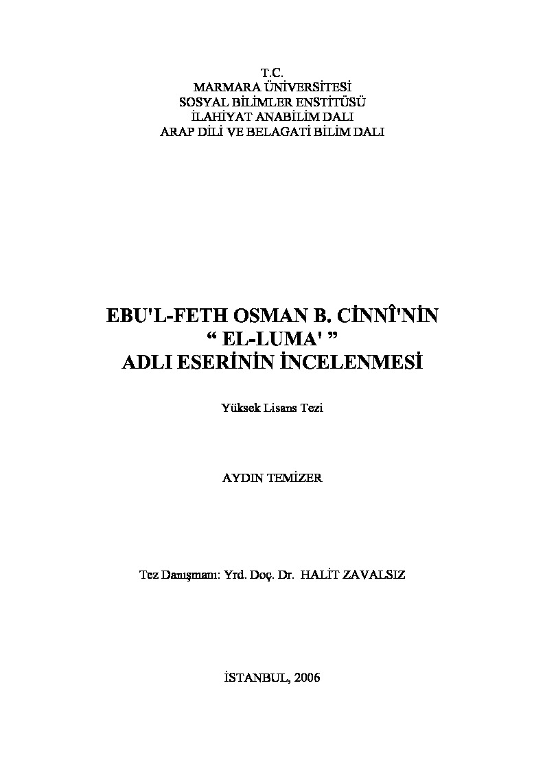 Ebülfeth Osman B. Cinninin Elluma Adlı Eserinin Incelenmesi-Aydın Temizer-2006-135s