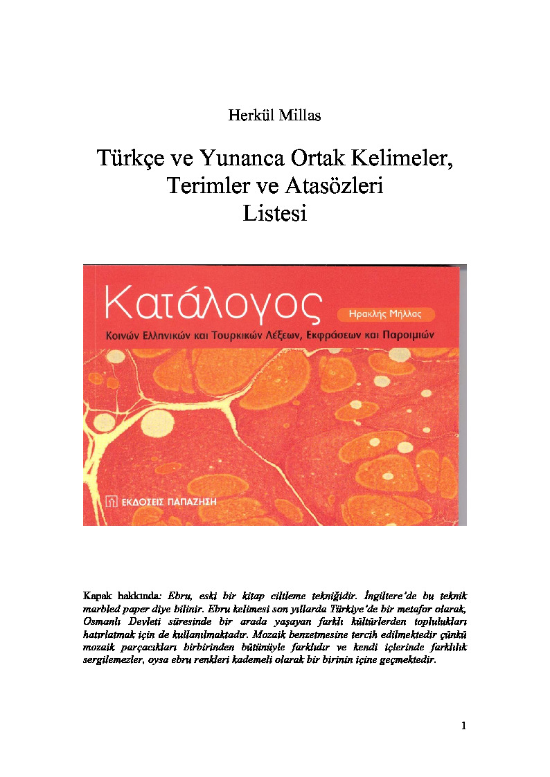 Türkce Yunanca Ortaq Kelimeler Terimler ve Atasözleri listesi-herkül millas-154s