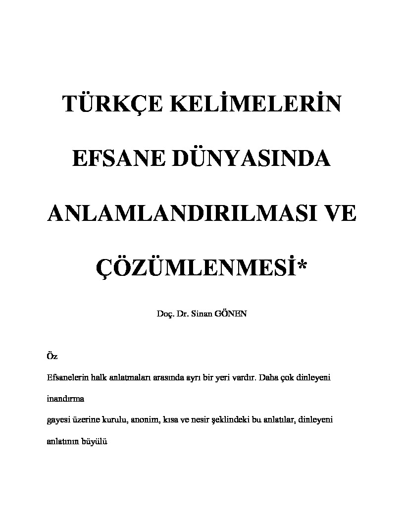 Türkcenin Kelimelerin Efsane Dünyasinda Anlamlandırılması Ve Çözümlenmesi-Sinan Gönen-52s