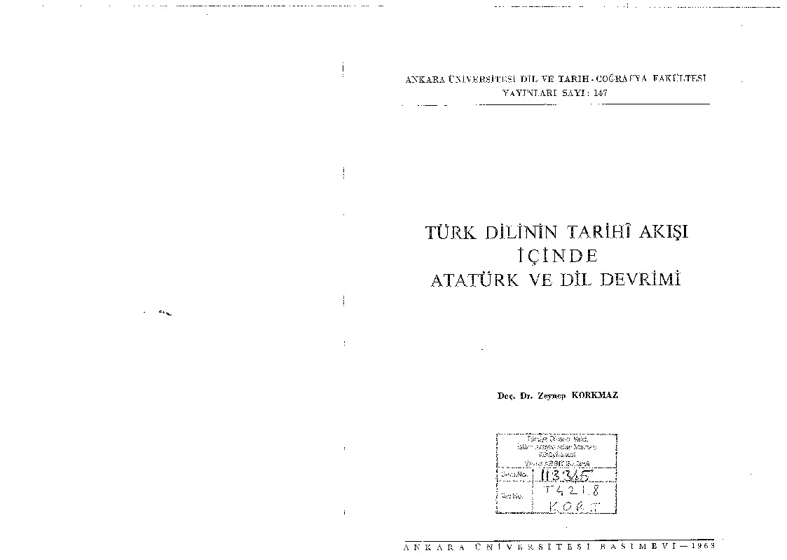 Türk Dilinin Tarixi Akışı Içinde Atatürk Ve Dil Devrimi-Zeyneb Qorxmaz-1963-85s