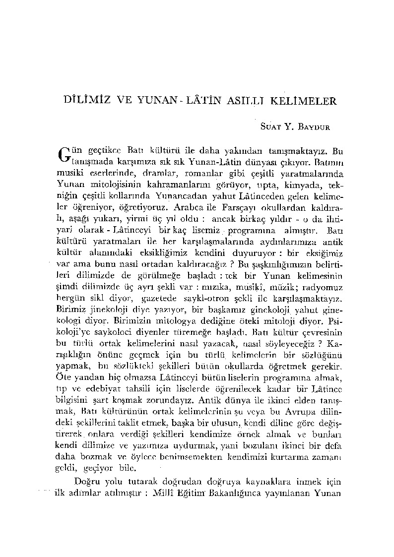 Dilimiz Ve Yunan-Latin Asilli Sözler-Suat Y.Baydır-29s
