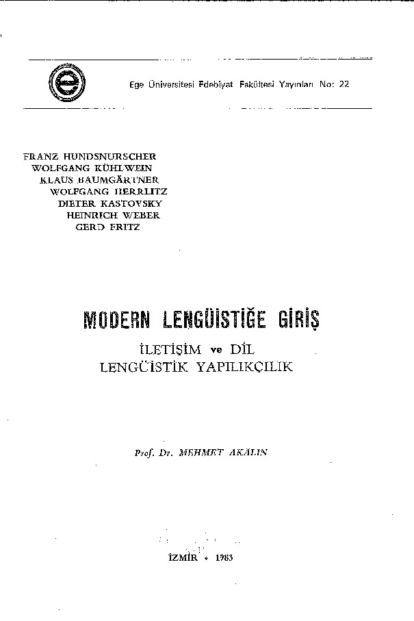 Modern Dilbilime Giriş-Iletişim Ve Dil-Mehmed Akalın-1983-168s