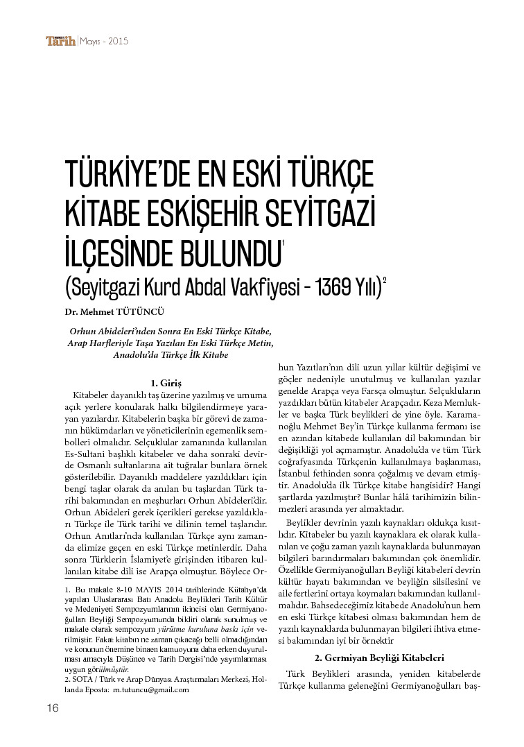 Türkiyede En Eski Türkce Kitabe Eskişehir Seyidqazi Ilçesinde Bulundu-Mehmed Tütünçu-8s