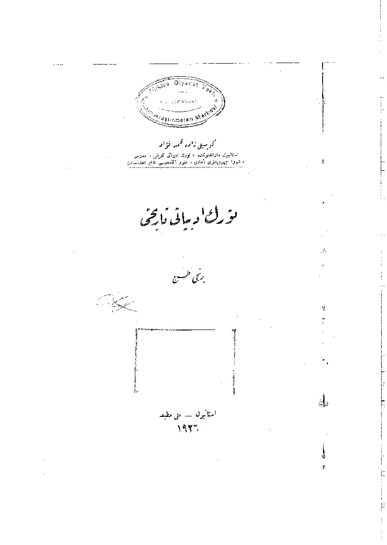 Türk Edebiyatı Tarixi-Köprülüzade Mehmed Fuad- Ebced-1926-396s