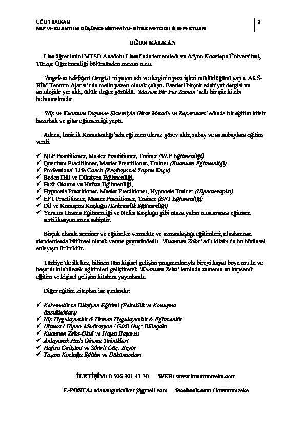 Nlp Ve Kuantum Dusunce Sistimiyle Gitar Metodu Ugur Qalxan 2013 110s