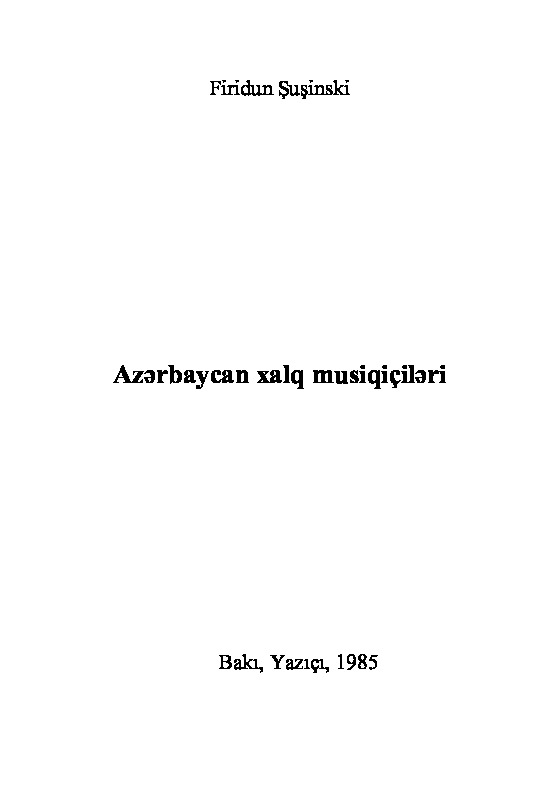Azerbaycan Xalq Musuqichleri Firidun Şuşuniski 1985 389s