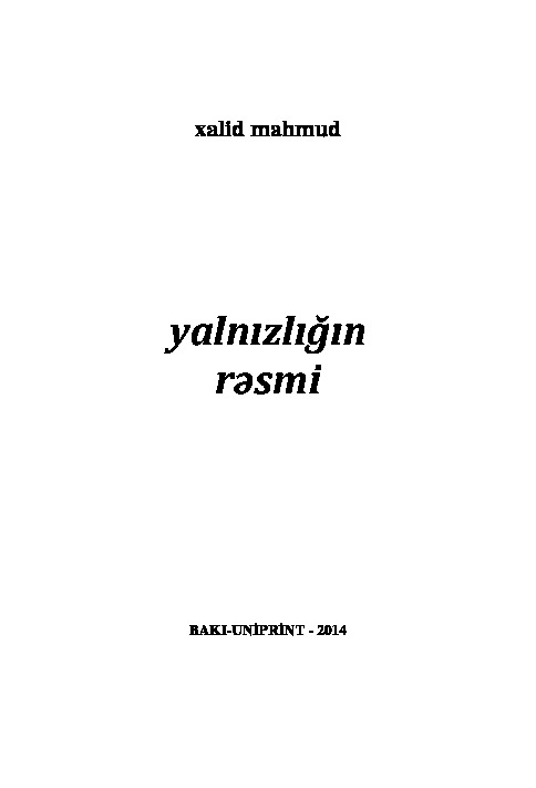 Yalnızlığın Resmi-Xalid Mahmud-Baki-2014-150s