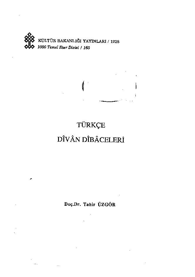Türkce Divan Dibaçeleri-Tahir Üzgör-1990-574s