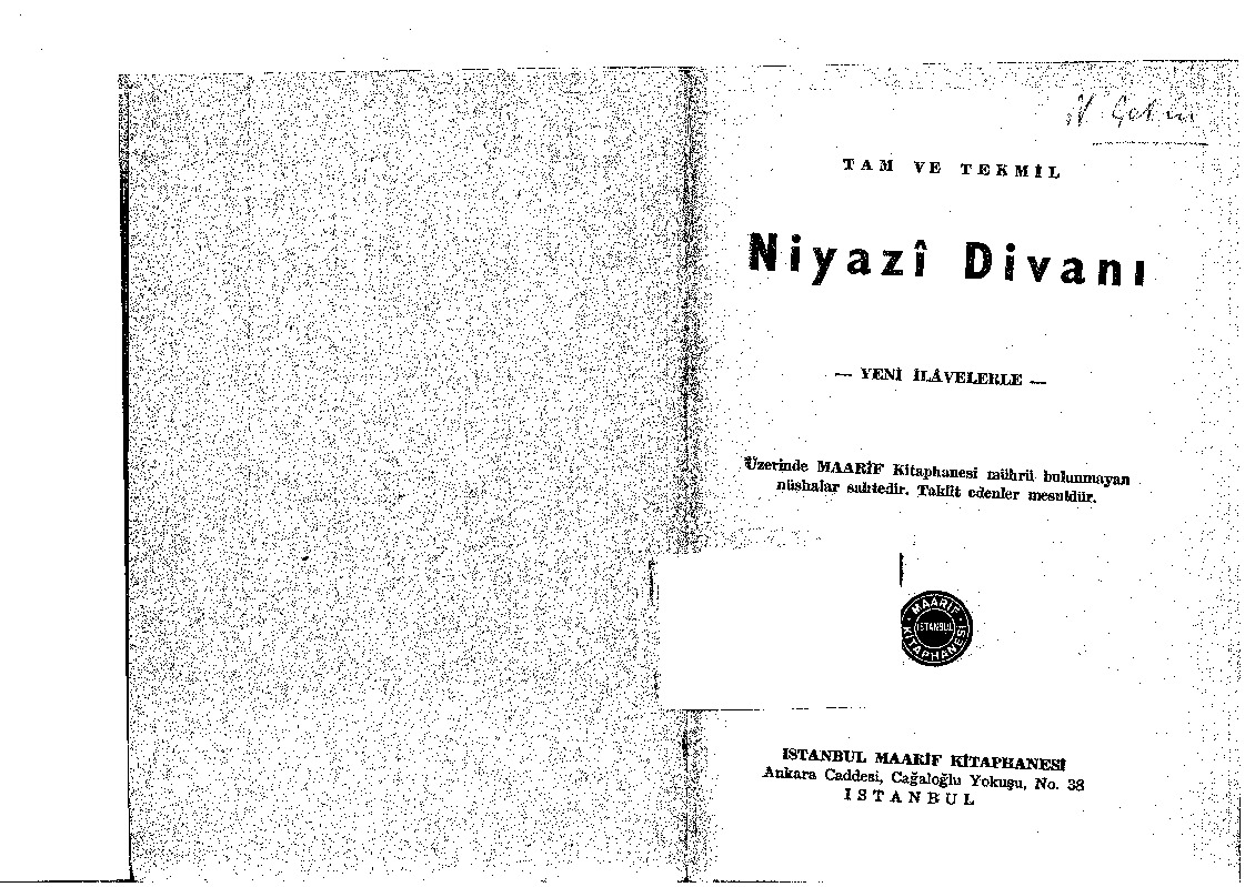 Mehmed Misri Niyazi Divanı Şerhi-Tam Divan Ile Birlikte-MahmudSadetdin Bilginer-1976-288s