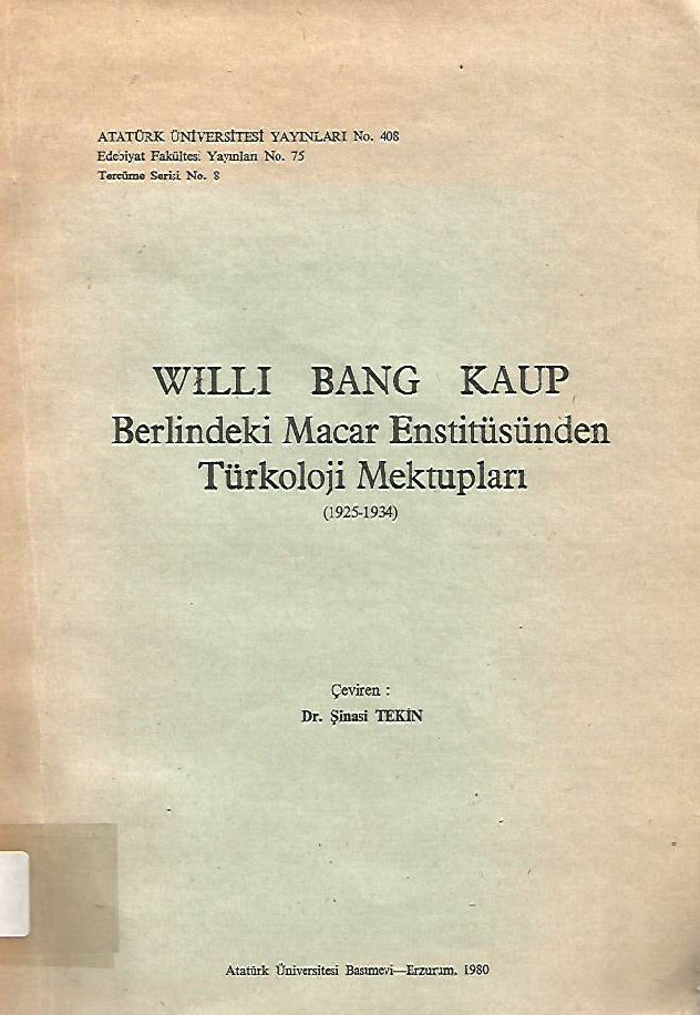 Berlindeki Macar Institusundan Türkoloji Mektublari-Willi Bang Kaup-1925-1934-Şinasi Tekin-1980-179s