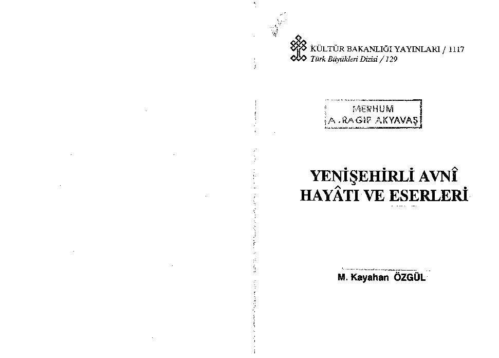 Yenişehirli Avnı Hayatı Ve Eserleri-M.Qayaxan Özgül-1990-226s