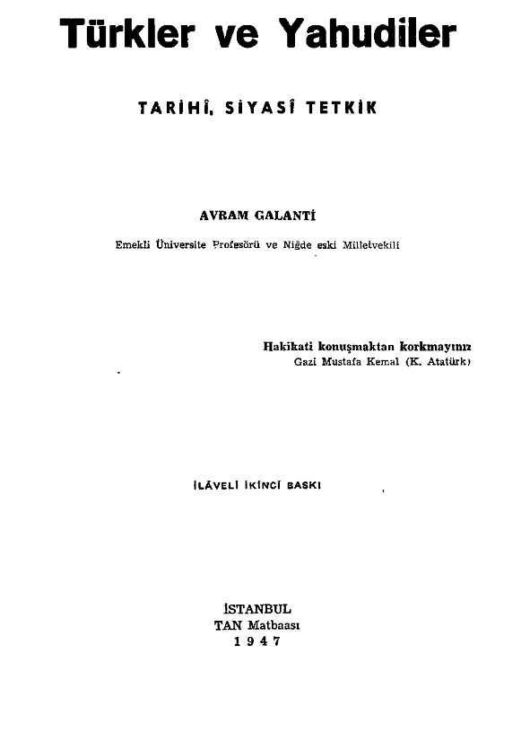 Türkler Ve Yahudiler Tarixi-Siyasi Tetqiq-Avram Galanti-1947-193s