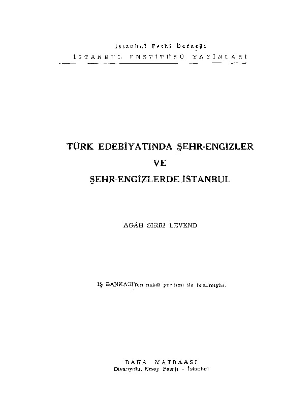 Türk Edebiyatında Şehr-Engizler Ve Şehr-Engizlerde Istanbul-Aqah Sirri Levend-1973-141s