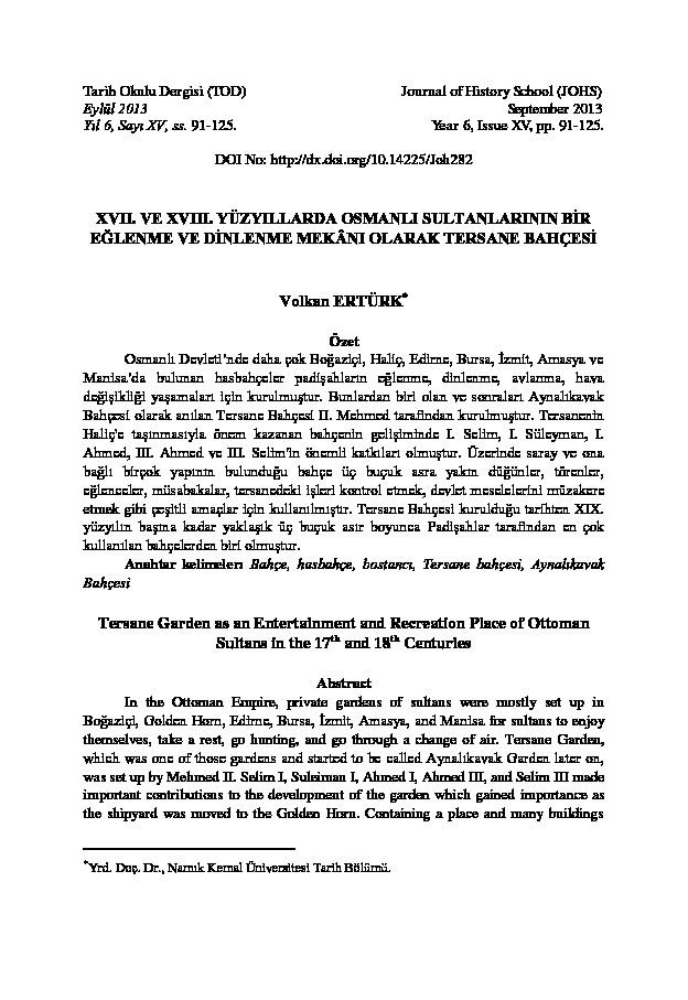 18-19.Yüzyıllarda Osmanlı Sultanlarının Bir Eğlenme Ve Dinlenme Mekani Tersane Baxcasi-Volkan Ertürk-2013-35