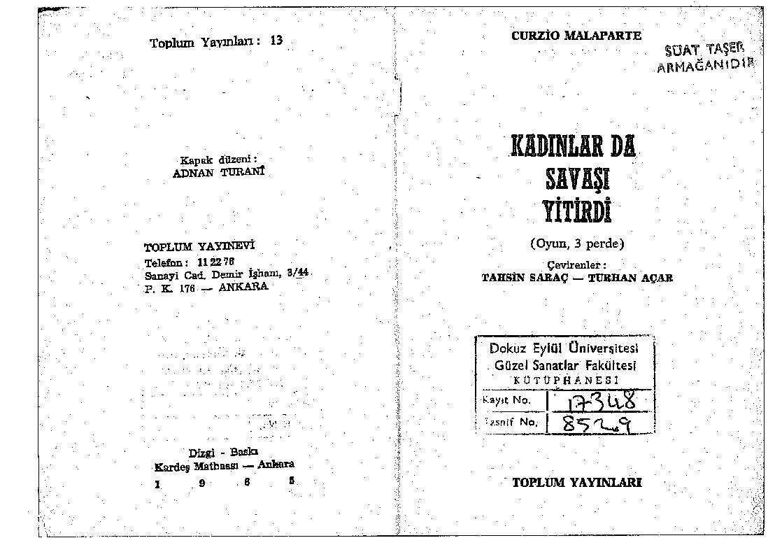 Qadınlarda Savaşı Yitirdi-Curzio Malaparte-Tehsin Sarac-Tuxan Açar-1965-69s