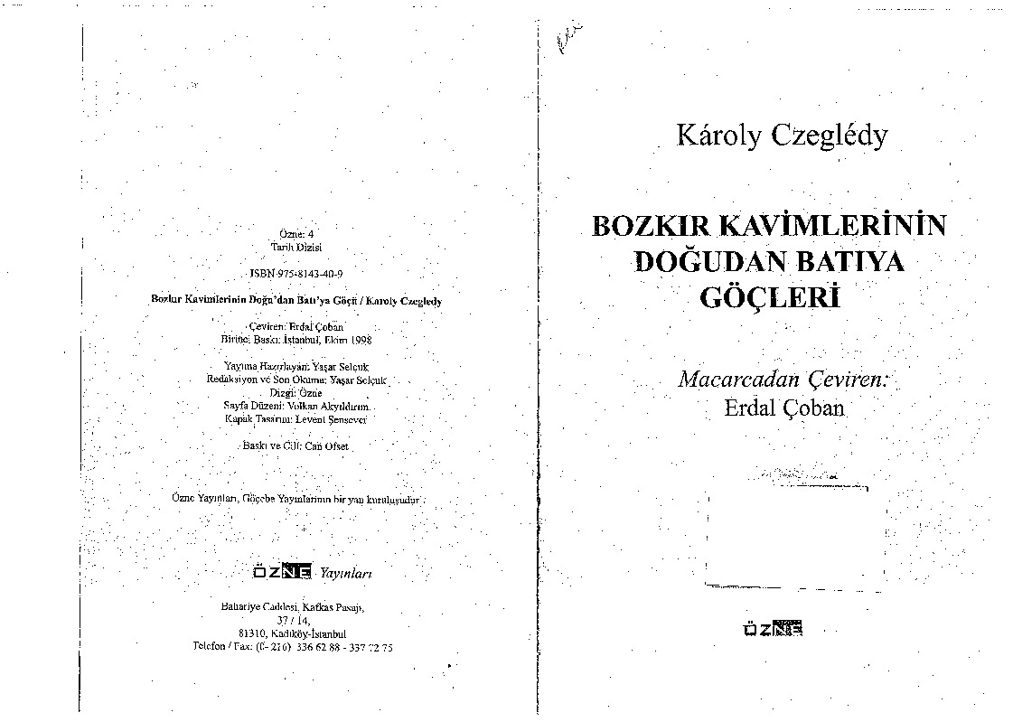 Bozqır Qavımlerinin Doğudan Batıya Göçleri-Karoly Czegledy-Erdal Çoban-1998-150s