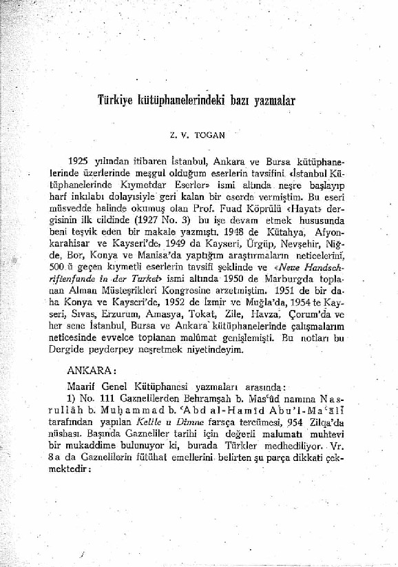 Türkiye Kütübxanalarındaki Bazi Yazmalar-Zeki Velidi Doğan-36s