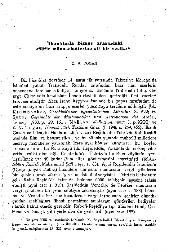 Ilxanlılarla Bizans Arasında Kültür Munasibetlerine Dair Vesiqeler-Zeki Velidi Doğan-60s