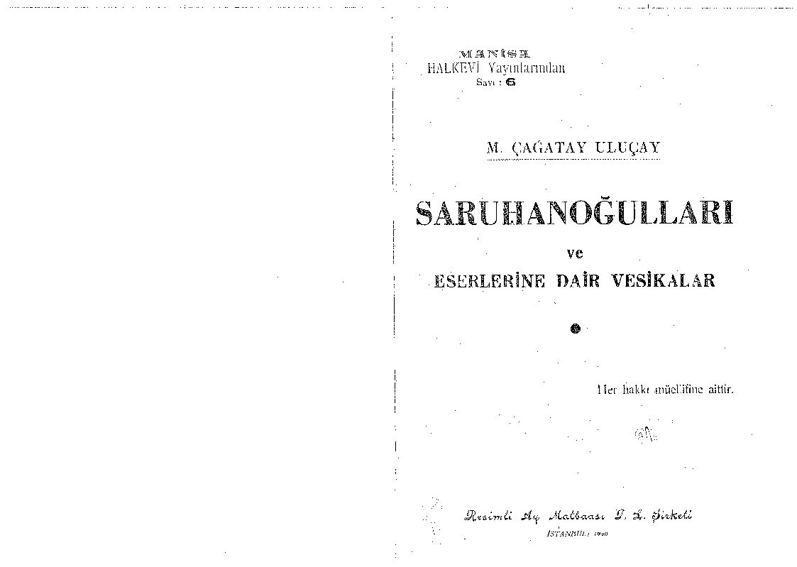 Saruxanoğulları Ve Eserlerine Dair Vesiqelar-M.Çağatay Uluçay-Latin-Ebced-1940-223