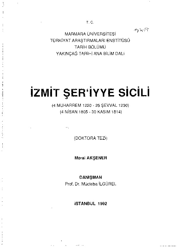 Izmit Şeriye Sicili-4 Nisan 1805-30 Kasım 1814-Maral Akşener-1992-236s