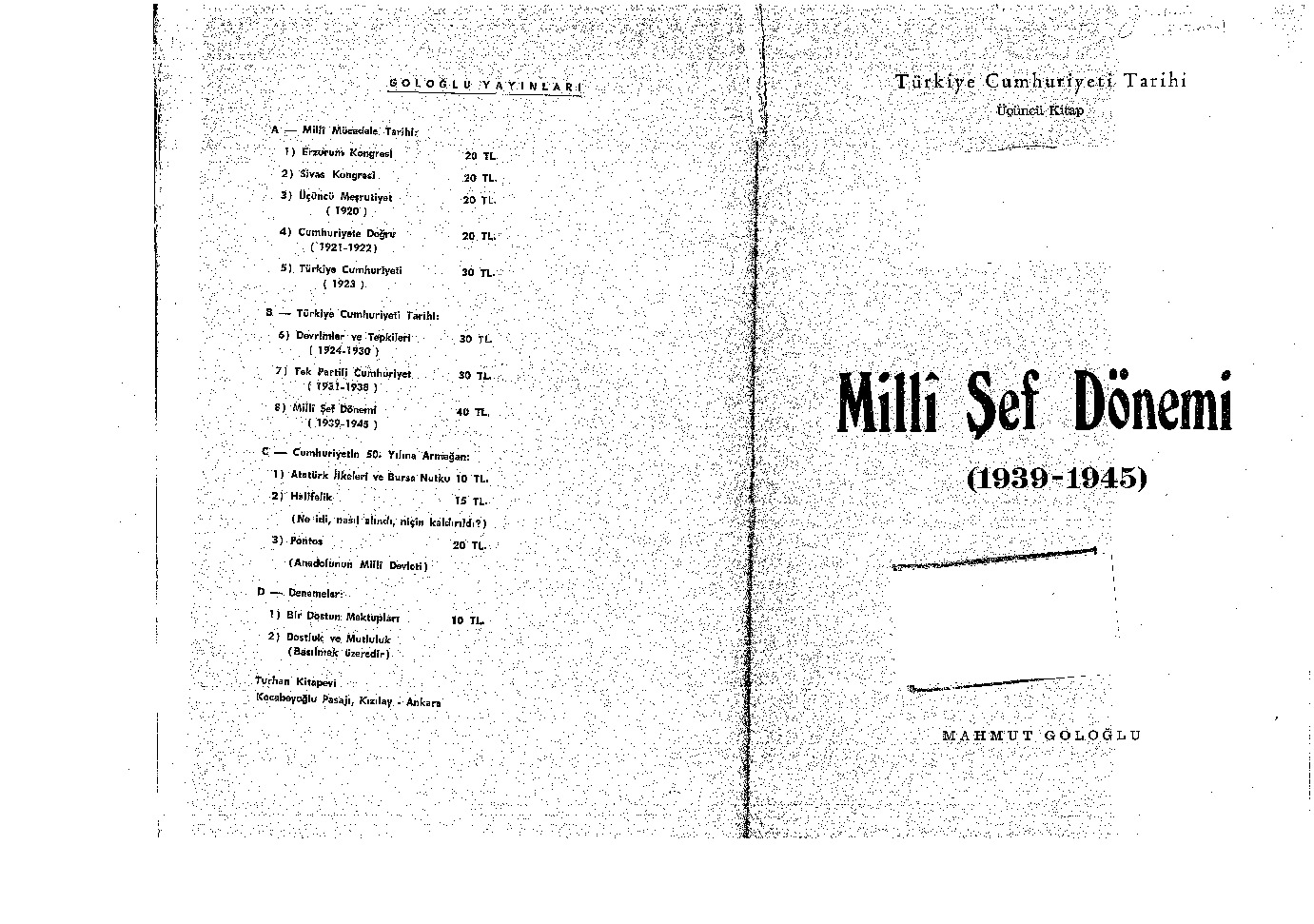 Milli Şef Dönemi-1930-1945-Mahmud Göloğlu-1974-423s