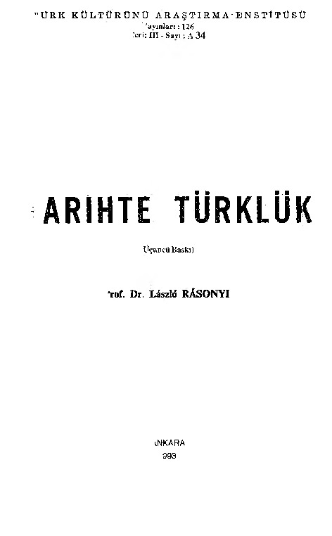 Türk Devletinin Batıdaki Varisleri Ve Ilk Müslüman Türkler-Laszlo Rasonyi-2008-262s