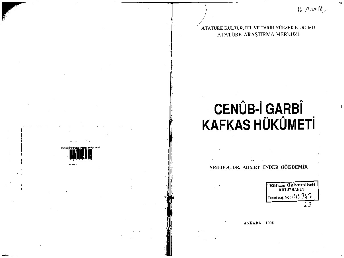 Cenubi Qafqaz Hikumeti-Ahmed Ender Gökdemir-1998-289s