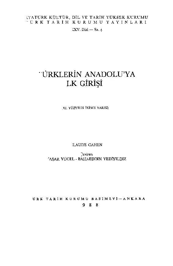 Türklerin Anadoluya Ilk Girişi-Claude Cahen-Yaşar Yücel-Bahaetdin Yediyıldız-1988-59s