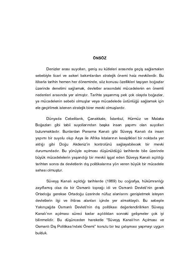 Suveys Kanalinin Acilmasi Ve Osmanli Dis Politikasindaki Onemi 1869 1882 Tuba Cinar 2008 260s