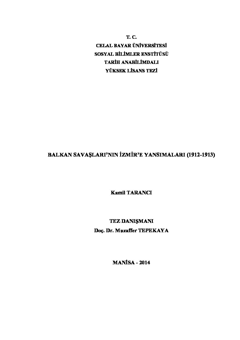 Balkan Savaşlarının Izmire Yansımaları (1912-1913)-Kamil Tarançı-2014-89s