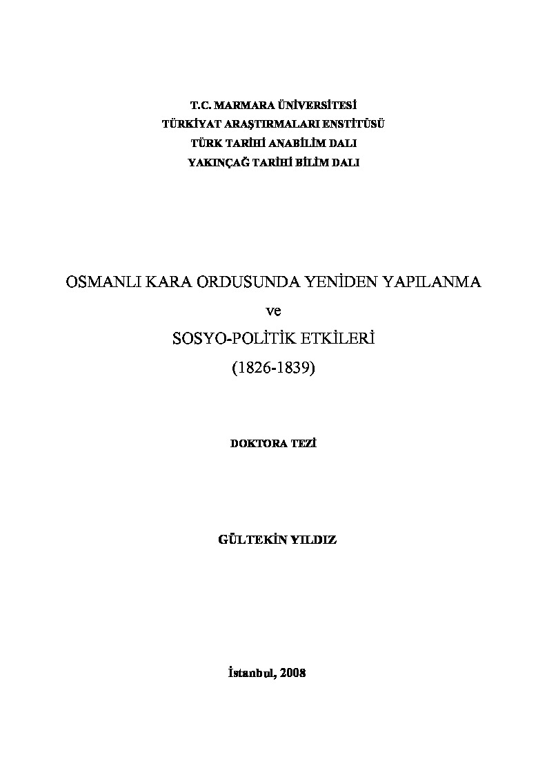Osmanli Qara Ordusunda Yeniden Yapilanma Ve Sosyo-Politik Etgileri-1826-1839-Gültekin Yıldız-2008-365s