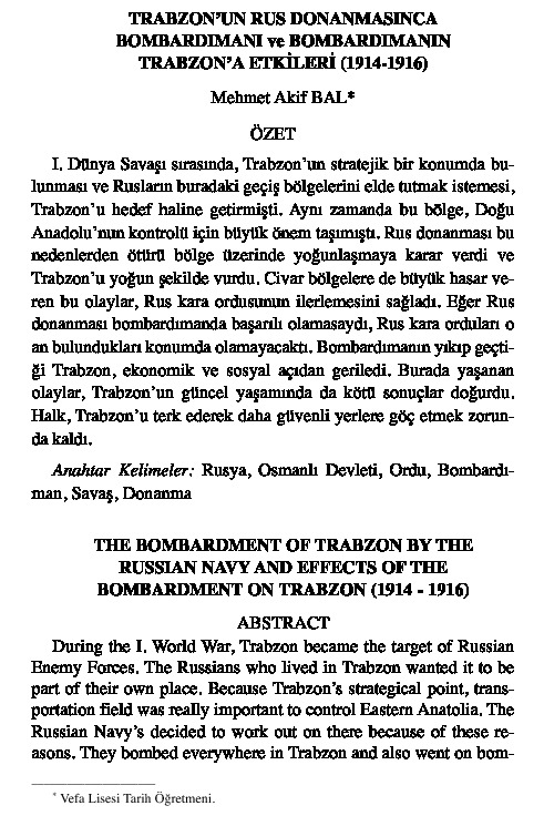 Trabzonun Rus Donanmasınca BombardımanıVe Bombardımanın Trabzona Etgileri-1914-1916-Mehmed Akif Bal-32s